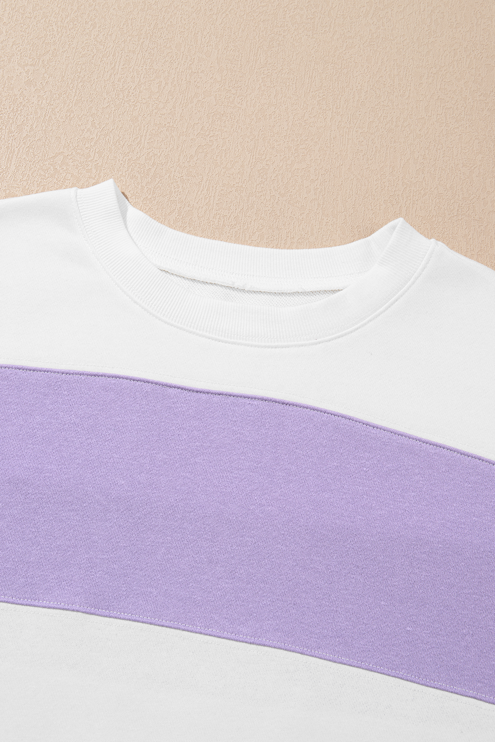 Beige Colorblock Patchwork Drop Shoulder Crewneck Sweatshirt - Love Salve